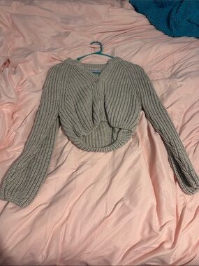 Cozy Cropped Rib-Knit Cardigan Sweater - Gray